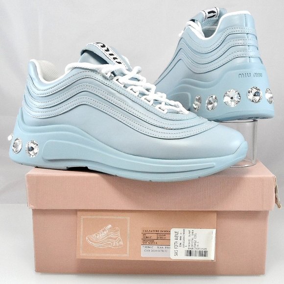 NIB$950 Miu Miu Crystal-Embellished Leather Chunky Sole Low-Top Sneakers 38/38.5 - Picture 16 of 16